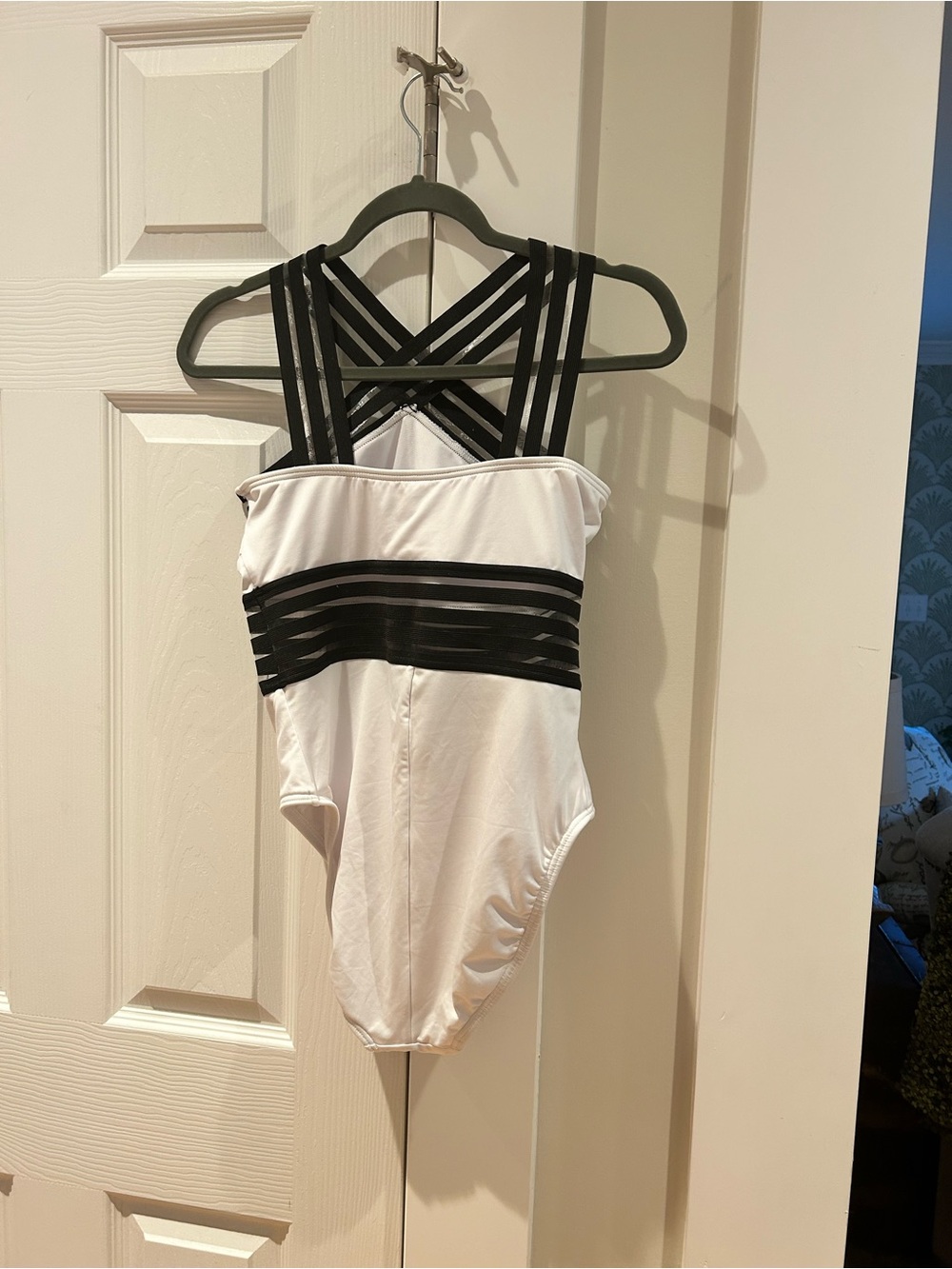 Kenneth Cole White One-Piece Swimsuit with Black Strappy Accents